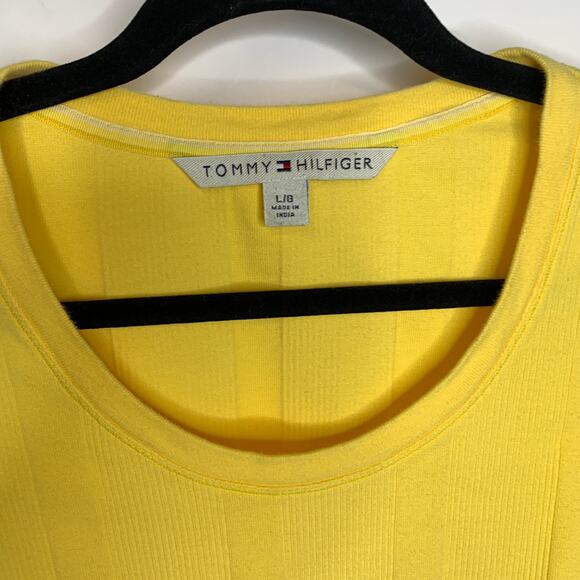 Tommy Hilfiger Yellow Ribbed T Shirt Sz Large 1/2  Sleeve - Picture 8 of 8
